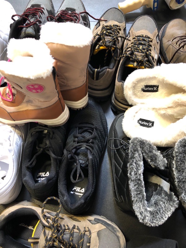 Photo 3 of BOX LOT FILLED WITH FILA SHOES USED ALL DIFFERENT STYLES COLORS AND SIZES VARY ON EACH ITEM NO RETURNS OR EXCHANGES   WINTER BOOTS WWOKR BOOTS SLIPPERS FURRY FILAS 