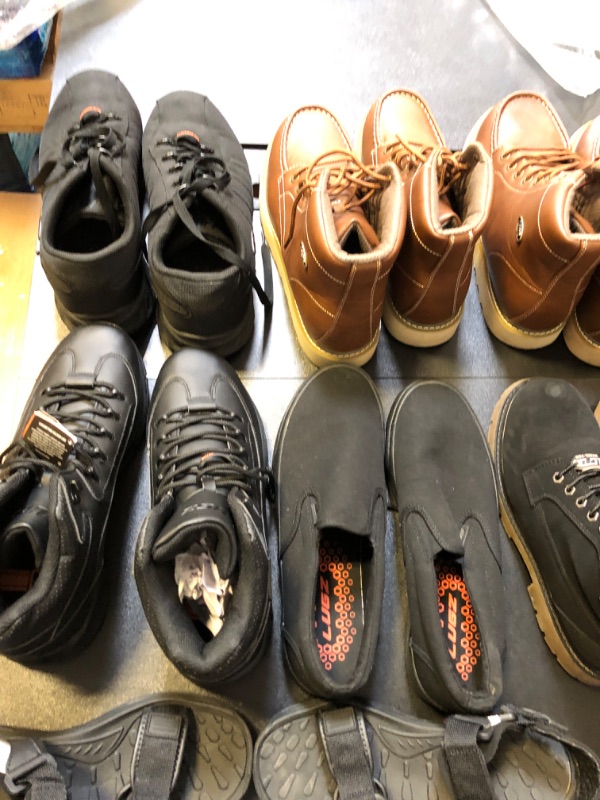 Photo 2 of BOX LOT FILLED WITHSHOES USED ALL DIFFERENT STYLES COLORS AND SIZES VARY ON EACH ITEM NO RETURNS OR EXCHANGES   WORK BOOTS WINTER BOOTS HIKINH SHOES ETC 
