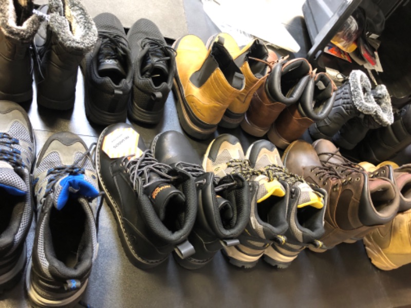 Photo 1 of MYSTERY BOX LOT FILLED WITH RANDOM SHOES ALL DIFFERENT STYLES AND COLORS VARY AS WELL AS SIZING NO RETURNS OR EXCHANGES WORK BOOTS WINTER BOOTS HIKING 