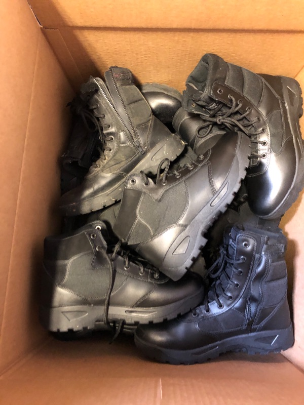 Photo 1 of MYSTERY BOX LOT FILLED WITH RANDOM SHOES ALL DIFFERENT STYLES AND COLORS VARY AS WELL AS SIZING NO RETURNS OR EXCHANGES WORK BOOTS WINTER BOOTS HIKING  