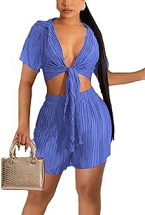 Photo 1 of Large VNVNE Two Piece Summer Outfits for Women 2023, Casual 2 Piece Crop Tops+Shorts Sets for Vacation/Rave/Club/Date Night
