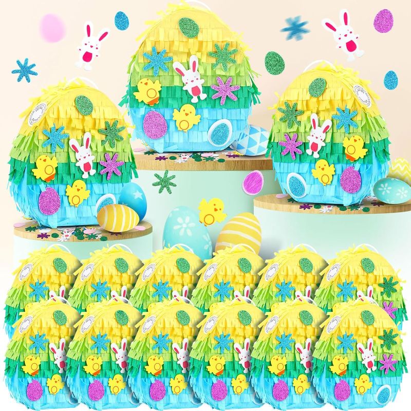 Photo 1 of MiniInflat 12 Pack Easter Mini Pinatas Bulk 5.91 Inch Egg Shaped Pinata Easter Decor DIY Crafts with 100 Pcs Easter Stickers for Easter Party Birthday Baby Shower Party Supplies, 5.91 x 5.51 Inch
