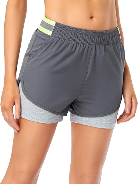 Photo 1 of 3XL KirGiabo Womens Workout Shorts 2 in 1 Athletic Running Yoga Training Sports Shorts with Pockets
