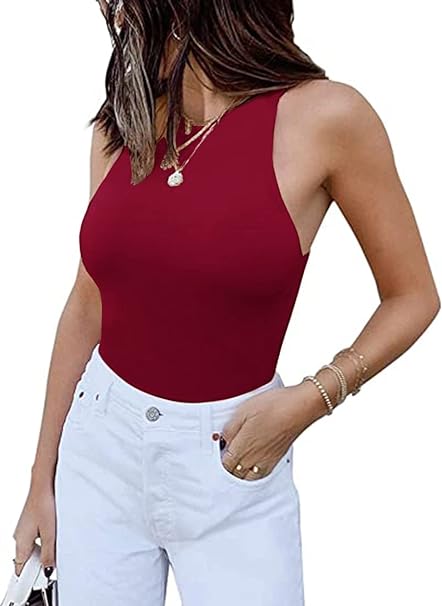 Photo 1 of XL GEMBERA Women's Sleeveless High Neck Racerback Tank Bodysuit Basic Cotton Thong Leotard
