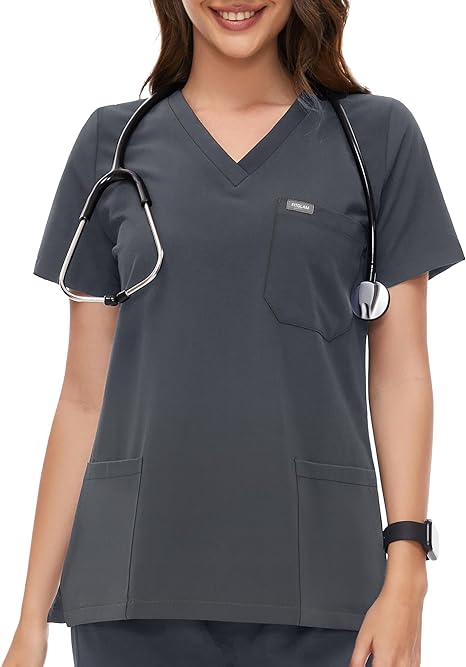 Photo 1 of XL fitglam Women's Medical Scrub Shirts V-Neck Short Sleeves Scrub Tops for Women 3 Pockets
