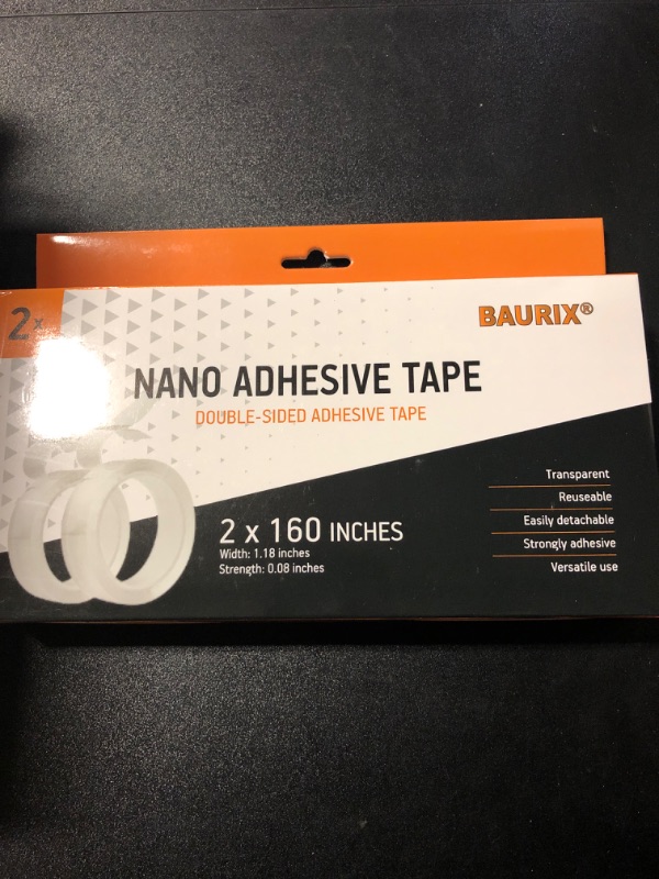 Photo 2 of 2pc BAURIX® Nano Tape, Strong Double Sided Tape Heavy Duty, Clear Double Sided Mounting Tape, Reusable Adhesive Tape for Wall Hanging, Two Sided Tape Heavy Duty, Carpet Tape - Rug Tape, 13ft long/2pack 160 Inch x 1.2 Inch 2