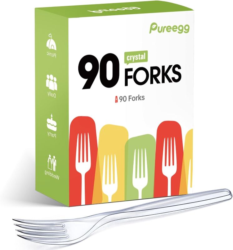 Photo 1 of Plastic Forks - 90 Packs, Premium 7" Disposable Forks, Heat-Resistant & BPA-Free Plastic Forks Heavy Duty, Party Supplies, Clear Plastic Forks for Office, Picnics, Restaurants, Everyday Use
