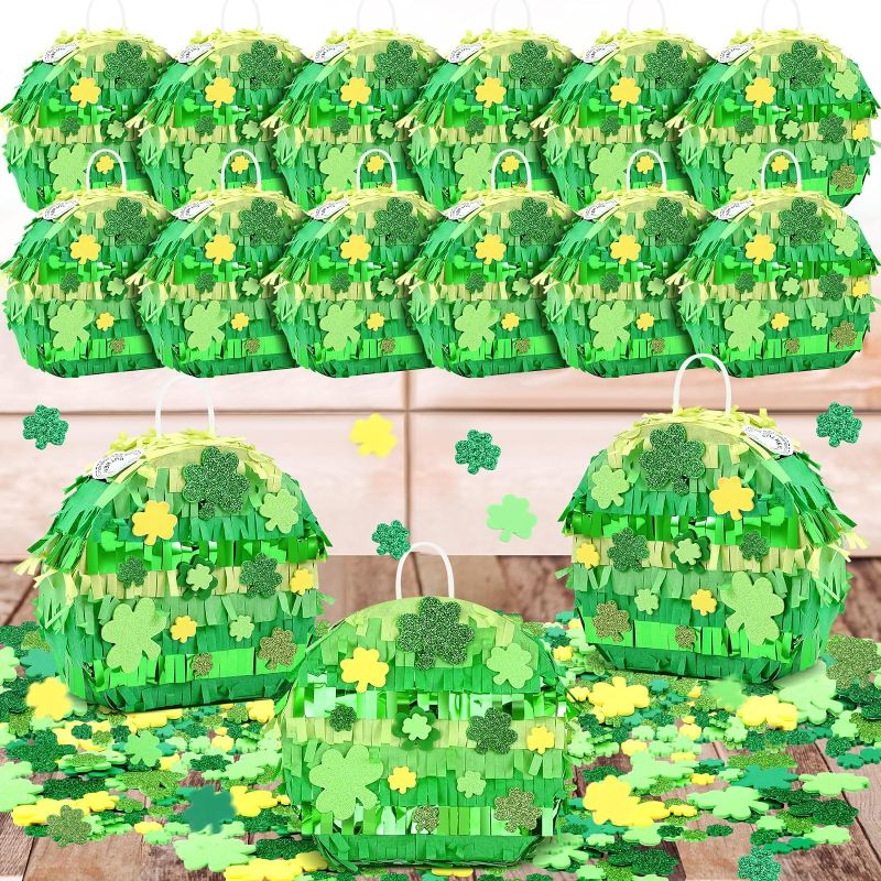 Photo 1 of 12 Pack St. Patrick's Day Mini Pinatas Bulk 5.91 Inch Clover Pinata St. Patrick's Day Table Decor DIY Crafts with 160 Pcs Clover Stickers for Party Birthday Baby Shower Supplies
