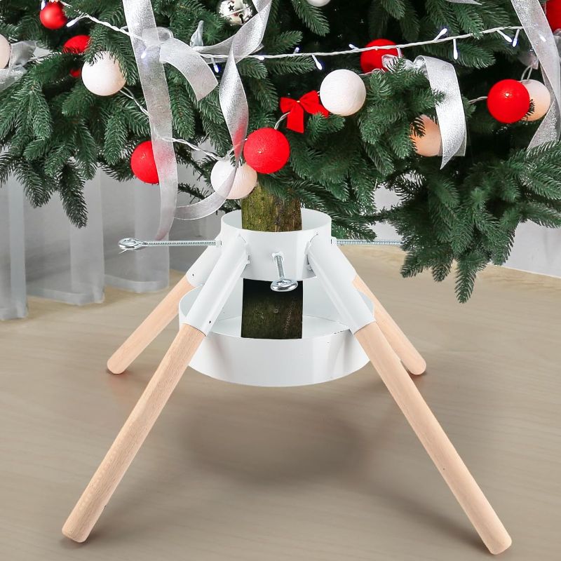 Photo 1 of Sotiff Christmas Tree Stand Christmas Tree Holder Xmas Tree Base Stand Tree Heavy Duty Christmas Tree Holder for Real Trees Fits up to 8ft Real Trees(White)
