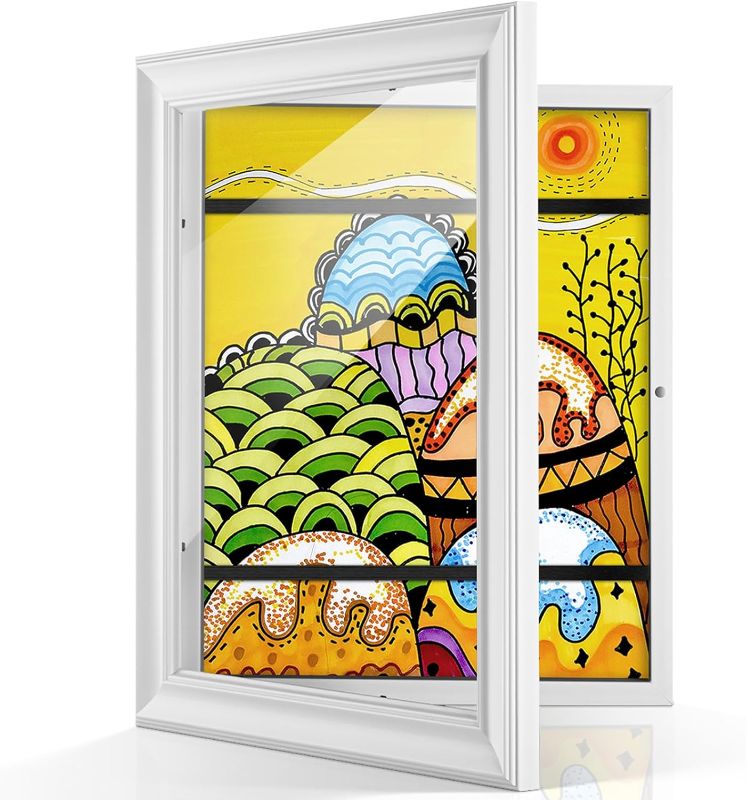 Photo 1 of 8.5x11 Kids Art Frames for Kids Artwork Frames Changeable Front Opening Glass, Artwork Display Storage Frame for Kids Drawings, Schoolwork, Hanging Art, Crafts (2 Pack-White)
