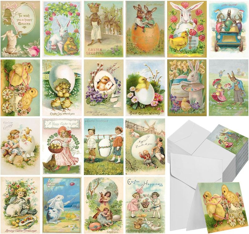 Photo 1 of 200 Pack Easter Cards Easter Holiday Greeting Card Set with 200 Easter Cards and 200 Envelopes Easter Cards Boxed with Envelopes, 20 Designs, 4 x 6 Inch
