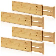 Photo 1 of 4 Pcs Bamboo Kitchen Drawer Dividers, Deep Dresser Drawer Organizer Adjustable Expandable from 13.5-22 Inch Drawer Separators for Clothes Dresser Bathroom(5 Inch)