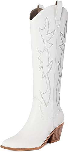 Photo 1 of Mostrin Cowgirl Boots for Women Embroidered Cowboy Boots Pointed Toe Knee High Boots Chunky Block Heel Pull On Tall Western Boot for Ladies sz 8
