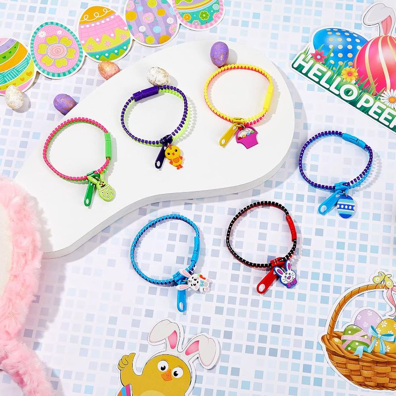 Photo 1 of 40 Pieces Egg Fillers Bunny Zipper Bracelets Party Favors Fidget Kids Stress Relief Bracelets Goodie Bag Fillers Basket Stuffers for Students Friendship Bracelet
