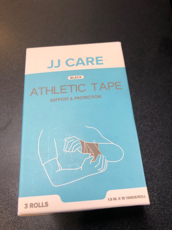 Photo 2 of JJ CARE Athletic Tape [Pack of 3], Black Sports Tape, Easy Tear Athlete Tape, No Residue Athletic Trainer Tape, Gymnastics Tape for Ankles, Wrists, Elbows, and Knees, 1.5 in. x 15 Yds.