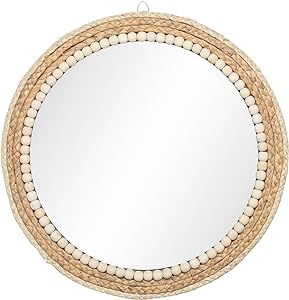 Photo 1 of SWTHONY 18 Inch Boho Round Hanging Wall Mirror Decorative Rattan Circle Wall Mounted Mirror for Farmhouse, Living Room, Bedroom, Bathroom