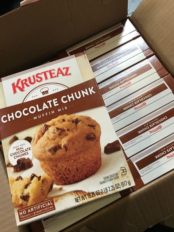 Photo 3 of Krusteaz Chocolate Chunk Muffin Mix, With Real Chocolate, No Artificial Flavors or Preservatives, 18.25-ounce Boxes (Pack of 12) Chocolate 1.140 Pound (Pack of 12)