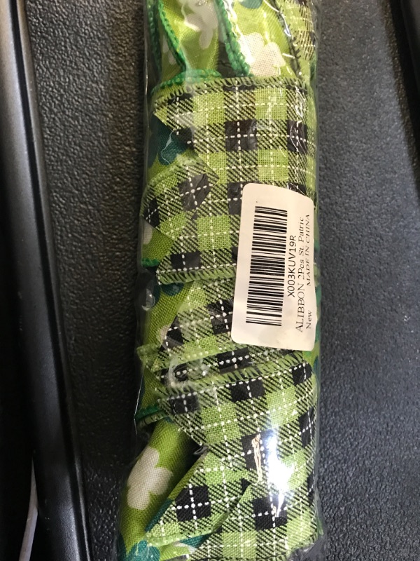 Photo 2 of 2 Rolls 2.5" x 10 Yards St. Patrick's Day Ribbon for Gift Wrapping, Glitter Shamrock Buffalo Plaid & Green Velvet Wired Ribbon for Irish Crafting, Garlands, Wreaths, DIY Ornaments, Holiday Party Decor