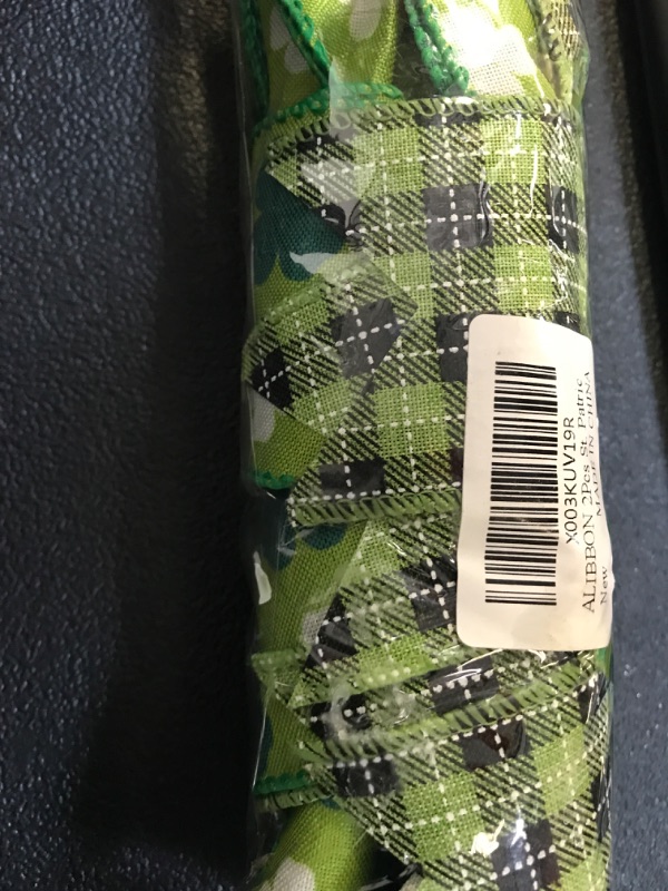 Photo 1 of 2 Rolls 2.5" x 10 Yards St. Patrick's Day Ribbon for Gift Wrapping, Glitter Shamrock Buffalo Plaid & Green Velvet Wired Ribbon for Irish Crafting, Garlands, Wreaths, DIY Ornaments, Holiday Party Decor