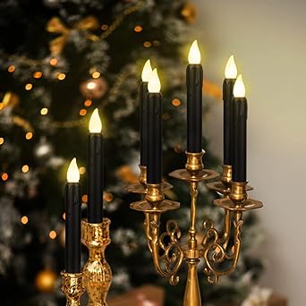 Photo 1 of 12 PCS Halloween LED Taper Candle Battery Operated Window Candles Flameless Candlesticks Warm White Light with Remote Control & Timer for Festival Christmas Party Home Decor (Black)