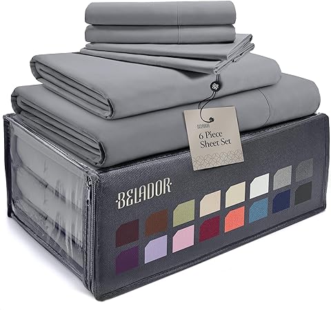 Photo 1 of BELADOR Silky Soft Queen Sheet Set - 6 Piece  Bed Sheets for Queen Size Bed, Secure-Fit Deep Pocket Sheets with Elastic, Breathable Hotel Sheets & Pillowcase Set, Wrinkle Free Oeko-Tex Sheets