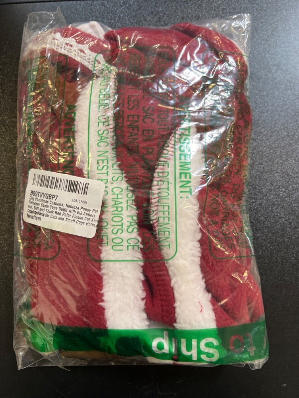 Photo 1 of Dog Christmas Costume, Nobleza Puppy Pet Reindeer Santa Cape Outfit with Elk Antlers Hat, Soft and Thick Red Polar Fleece Cat Xmas Cloak Clothes for Cats and Small Dogs Holiday Cosplay Party