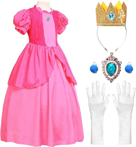 Photo 1 of   small  Princess Peach Costume for Girls Peach Cosplay Dress Up Outfit Christmas Halloween Birthday Party Princess Dress