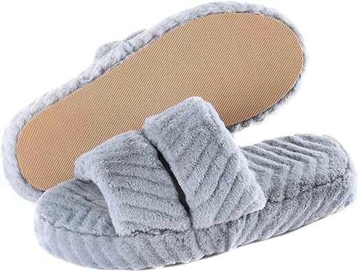 Photo 1 of SMALL  Open Toe House Slippers For Women Memory Foam?Two Band Cozy Slippers For Women Indoor Slip On?Comfy Fuzzy Ladies Slippers For Bedroom Home Non-Slip