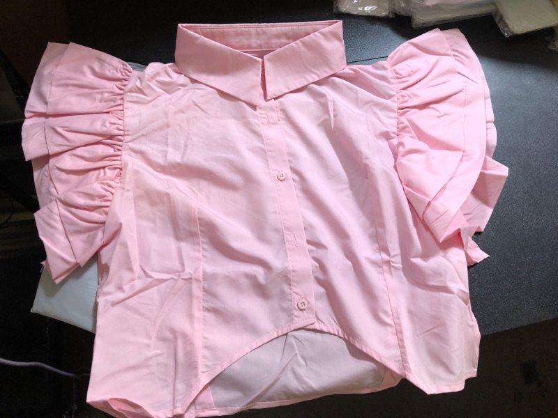 Photo 1 of Ladies Ruffle Shirt Pink Size XL