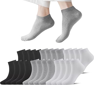 Photo 1 of 12Pairs Low Cut Ankle Socks for Women Men Athletic Short Cotton Socks Thin Lightweight Classic Casual Socks Black White Gray