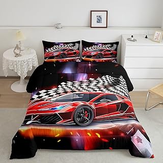 Photo 1 of Feelyou Speed Sports Car Comforter Set Full Size Extreme Sports Bedding Set for Kids Boys Girls Decor Red Comforter Microfiber Checkerboard Quilt Set Bedroom Bedclothes… https://a.co/d/5k0wDAW