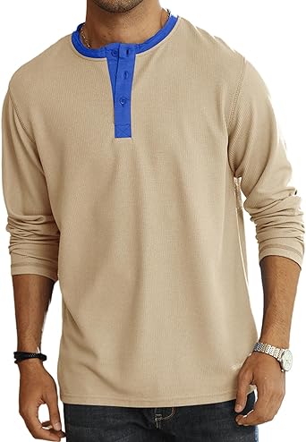 Photo 1 of Men's Fashion Henley Shirt Classic Long Sleeve Basic Button Waffle T-Shirt Casual Top https://a.co/d/89fVAIZ