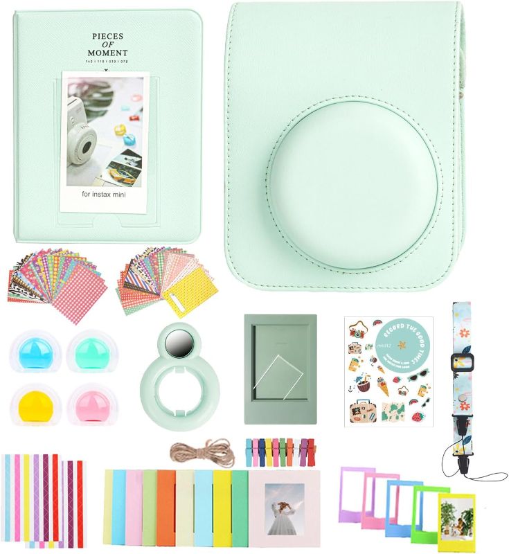 Photo 1 of 12 in 1 Accessories Kit for Fujifilm Instax Mini 12 Instant Camera with Camera Case+Photo Album & Frames+DIY Sticker+Selfie Lens+Wall Hanging Frame+Colored Filter (Mint Green)
