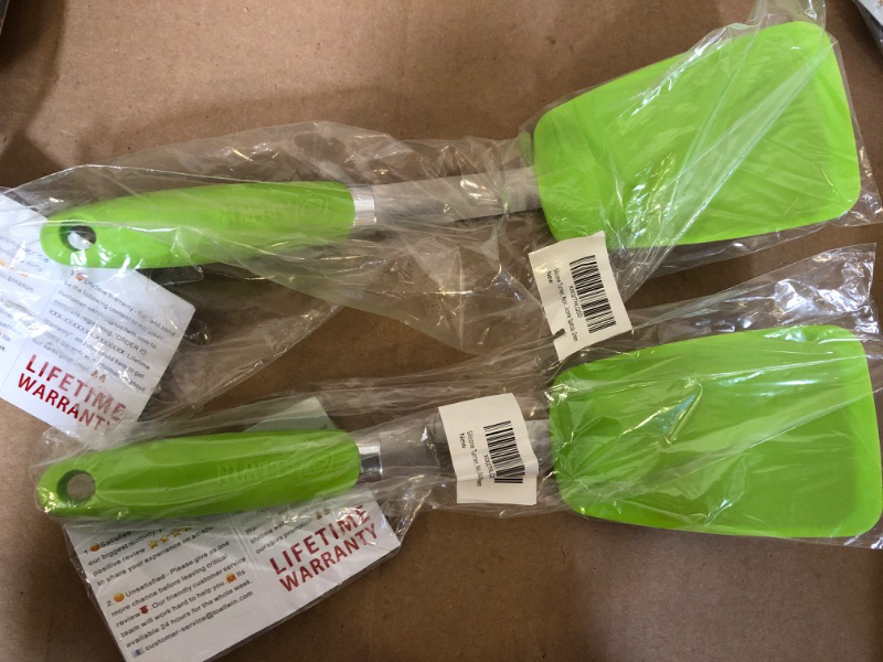 Photo 2 of 2pcs---Silicone Turner, Non-Stick Hygienic Solid Heat-Resistant Flexible Silicone Spatula, Green
