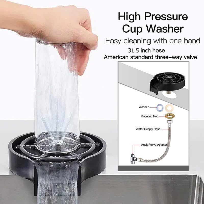 Photo 1 of UPERRA Glass Rinser for Kitchen Sink - Quick Faucet Cup Washer for Sink with Complete Kit, Ideal Cleaner for Cups, Baby Bottles, Kitchenware and Bar Glassware (Black, ABS)

