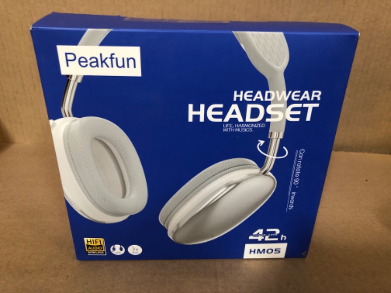 Photo 2 of Peakfun Wireless Headphones Over-Ear Bluetooth Adjustable Headphones 42 Hours of Listening Time Volume Control, Fitting in Gaming/Running/Sports Headphones for iPhone/Android/Samsung - Silver Sliver