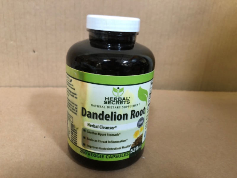 Photo 2 of exp date 05/2025  Herbal Secrets Dandelion Root 520 mg Veggie Capsules Supplement | Non-GMO | Gluten Free | Made in USA (250 Count)