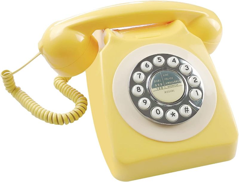 Photo 1 of Corded Retro Phone, TelPal 80's Classic Telephone/Old Fashion Landline Phone/Wired AntiqueTelephone for Home/Office/Hotel Yellow