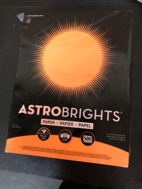 Photo 2 of Neenah Astrobrights Bright Color Paper, 8 1/2in. x 11in., 24 Lb, FSC Certified, Cosmic Orange, Ream Of 500 Sheets, 21658