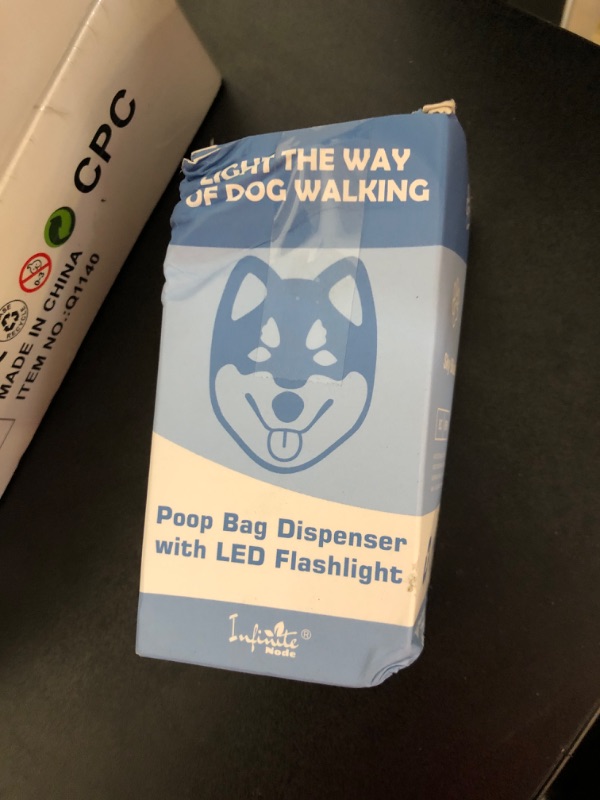 Photo 1 of Dog Poop Bag Dispenser with Built-in LED Flashlight and Metal Clip for Leash, Pet Waste Bag Holder, Dog Walking Accessory, Sky Blue