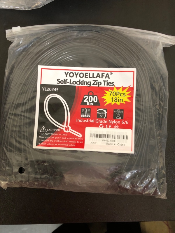 Photo 2 of 200lb Zip Ties Heavy Duty 18 Inch 70pcs, Large Black Cable Tie, Thick Heat Resistant Zipties, Big Wide Wire Ties, Industrial Tie Wraps for Outdoor Use 18in/70Pk 200lbs