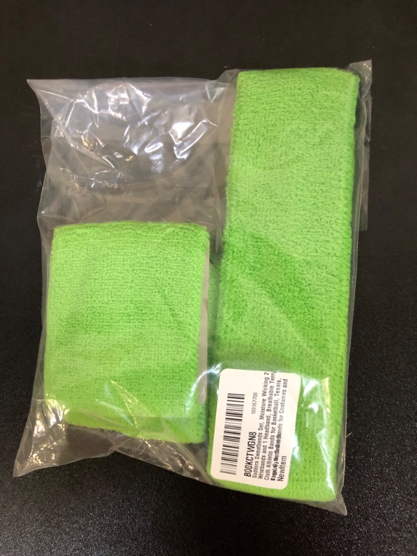 Photo 2 of Suddora Sweatbands Set, Moisture Wicking 2 Wristbands and 1 Headband, Breathable Terry Cloth Athletic Bands for Basketball, Tennis, Yoga, Gym, Sweat Bands for Costumes and Cosplay Neon Green