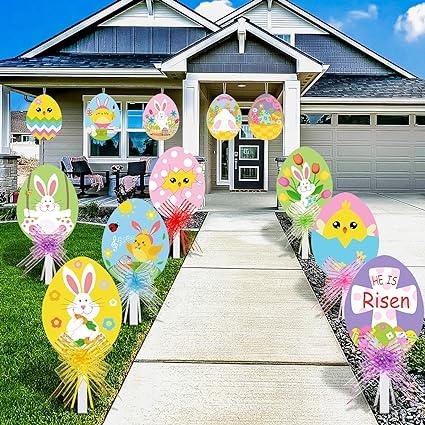 Photo 1 of 
12 Pieces Easter Outdoor Yard Decorations Signs Eggs Corrugated Yard Decorations with Stakes and Easter Yard Decorations Eggs Garden Sign Waterproof Lawn...