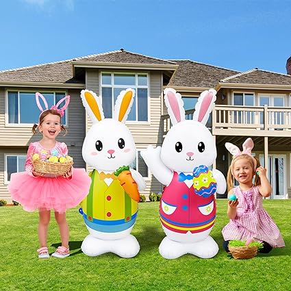 Photo 1 of 2 Pcs Giant Easter Inflatables PVC Decorations Standing Blow Up Colorful Easter Egg Rabbit Easter Bunny Outdoor Decor for Holiday Party Yard Indoor Outdoor Garden Lawn(Bunny)