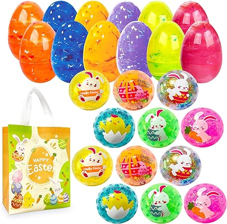 Photo 1 of 12Pcs Easter Marble Eggs with Fidget Stress Balls, 1pc Non Woven Bags for Easter Theme Party Favors, Supplies for Easter Egg Hunt, Basket Stuffers/Fillers, Classroom Prize Supplies Toddler Boys Girls