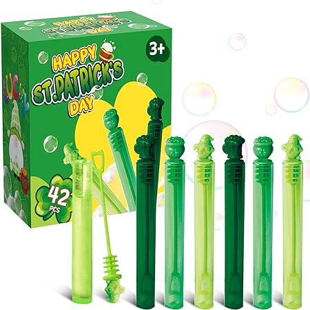 Photo 1 of 42Pcs St Patricks Day Bubble Wands, Mini Bubble Wands for Saint Paddy Day Party Favors, Irish Green Gift Toys for Girls Boys Kids Toddler Adults, Party Bag Stuffers Goodie Bag Filler, Classroom Prizes