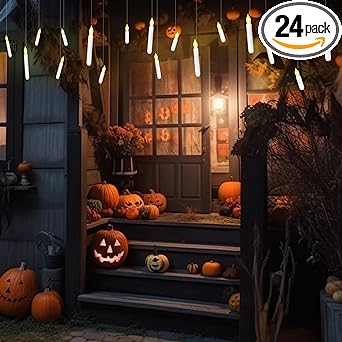 Photo 1 of 24 Pcs Halloween Floating Candles with Flickering Lights 8.5"/ 6.5"/ 4.5" Flameless LED Taper Candles Battery Operated Hanging Candles Handheld Candlesticks for Church Witch Party Decor(White)