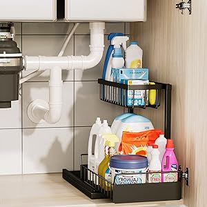 Photo 1 of 2 Tier Pull Out Under Sink Organizer, Stainless Steel, Black, 1 Pack
Brand: Beriflai
