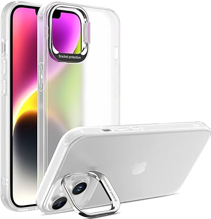 Photo 1 of Solid Secure for iPhone 14 Plus Case with Stand 2 in 1 for Camera Protection, Military Grade Translucent Matte Cover, Frosted Hard Back Soft Edge, Slim Phonecase with DIY Mag-Circle for Magsafe  2 PCS 