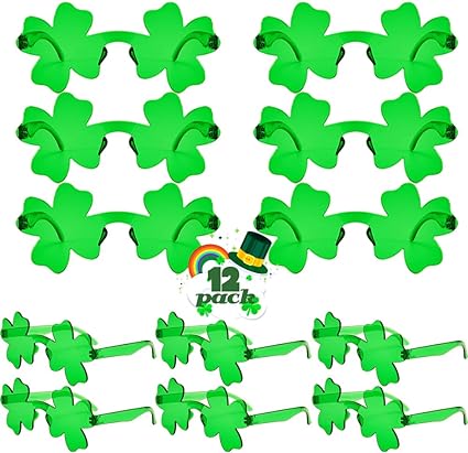 Photo 1 of St. Patrick's Day Shamrock Sunglasses, St Pattys Green Clover Glasses, Green Irish Photo Props Costume Accessories for Women and Men Leprechaun Party Supplies
